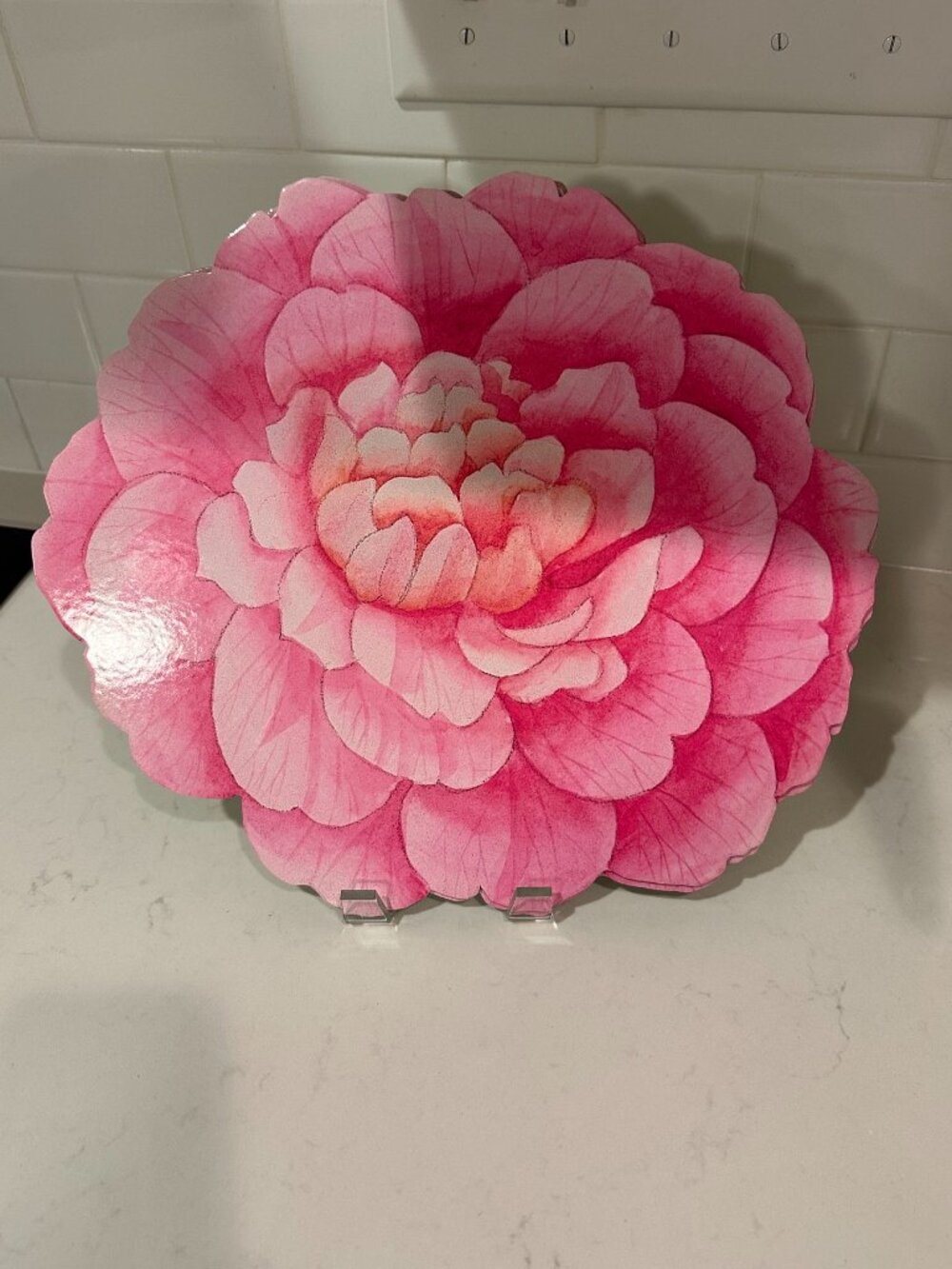 Caspari Die Cut Pink Peony Floral Flower Reusable Placemats Set of 4 Brand New